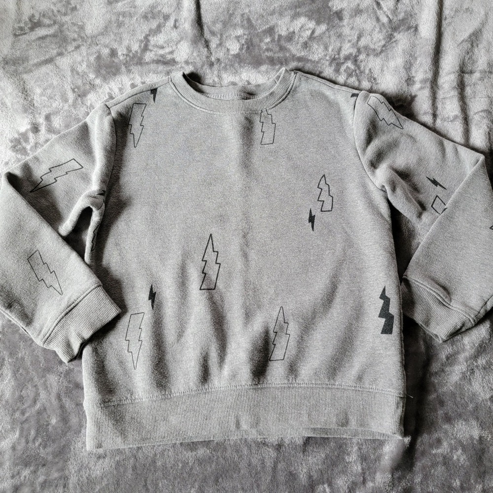 Cat & Jack Sweatshirt Kids S (6/7) Gray Excellent Lightning Bolt Pullover 755